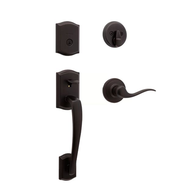 Kwikset - 818PTHXTNL - Prescott Handleset with Tustin Lever - Deadbolt Keyed One Side - Featuring SmartKey - Square Rose - 11P - Venetian Bronze - Entrance - Grade AAA - UHS Hardware