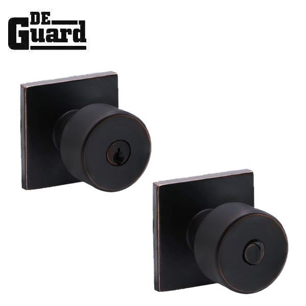 Contemporary Flat Ball Door Knob Set - Entrance - Square Rose - Aged Bronze - Grade 3 - UHS Hardware