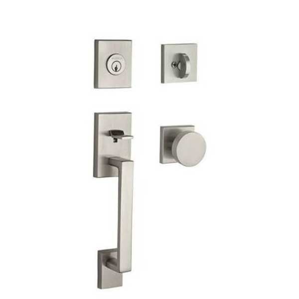 Baldwin Reserve - La Jolla Contemporary Knob Handleset - Singl Cyl - Contemporary Square Rose - 150 - Satin Nickel - Grade 2 - UHS Hardware