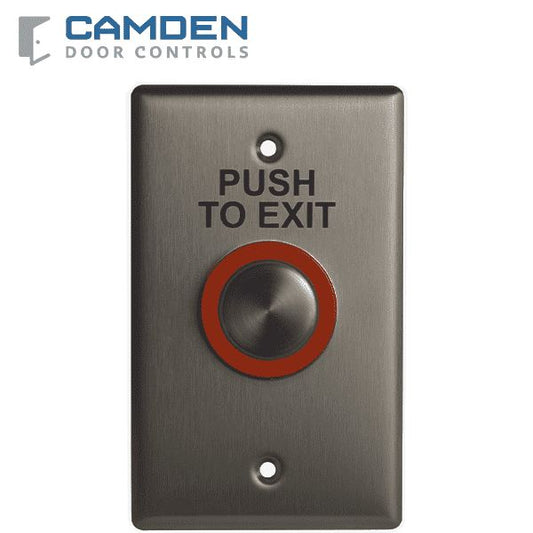 Camden CM-9600/7 - Push/Exit Switch - Illuminated Piezoelectric - w/ Faceplate Graphic Push to Exit - 12/24 VDC - UHS Hardware