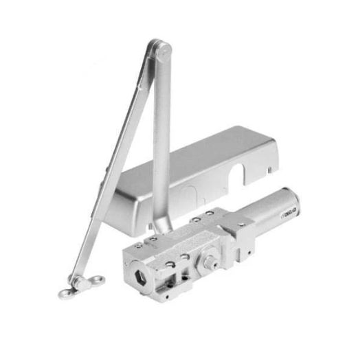 Hydraulic Door Closer / Back Check / w/ Plastic Cover - Grade 1- Satin Nickel - Adjustable Size 1-6 - UHS Hardware