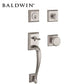 Baldwin Reserve - Napa Knob Handleset - Singl Cyl - Traditional Square Rose - 150 - Satin Nickel - Grade 2 - UHS Hardware