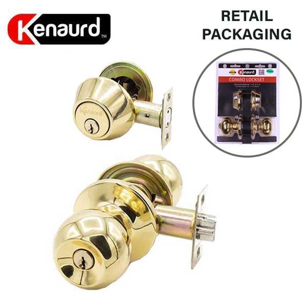 Premium Combo Lockset - Knob & Double Cylinder Deadbolt - Entrance - Polished Brass - Retail Packaging - KW1 / SC1 - Grade 3 - UHS Hardware