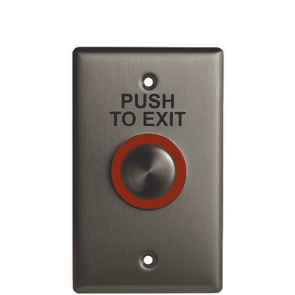 Camden CM-9600/7 - Push/Exit Switch - Illuminated Piezoelectric - w/ Faceplate Graphic Push to Exit - 12/24 VDC - UHS Hardware