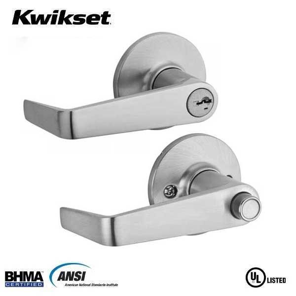 Kwikset - 438CNL - Carson Commercial Lever - Round Rose - Entrance - 26D - Satin Chrome - SC1 Schlage - SmartKey Technology - Grade 3 - UHS Hardware