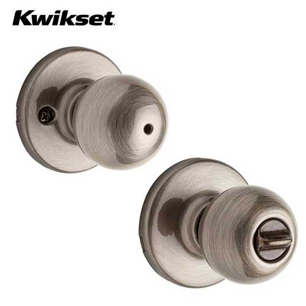 Kwikset - 300P - Polo Knob - Round Rose - Privacy - 5 - Antique Brass - Grade 3 - UHS Hardware