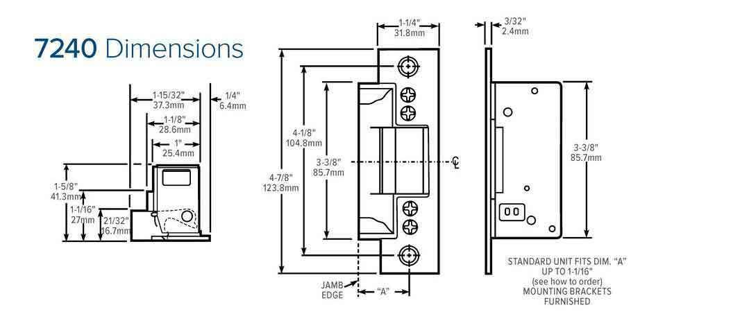 Adams Rite - 7240 - Fire-Rated Electric Strike for Cylindrical Latches -  Anodized Aluminum - Fail Secure - 1-1/4" x 4-7/8" Flat Square Plate - 24VDC - UHS Hardware