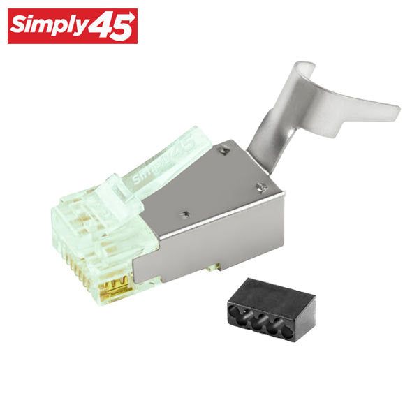 Simply45 - S45-1150 - Shielded - External Ground Standard WE/SS (8P8C) RJ45 Modular Plugs - Green Tint - Commercial Rated - w/ Bar45 Load Bar - for Large OD Cat6 STP / Cat6A F/UTP - Jar of 50 - UHS Hardware