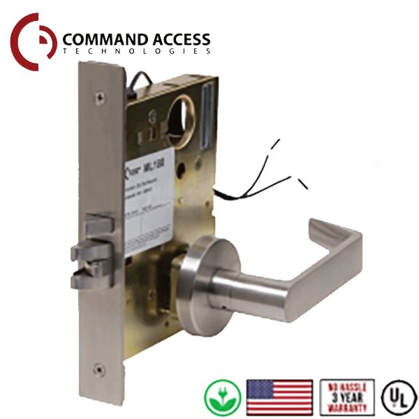 Command Access - Electrified Mortise Lever Set - Fail Secure - Request to Exit - Storeroom - L6 - 24V - Satin Chrome - Grade 1 - UHS Hardware