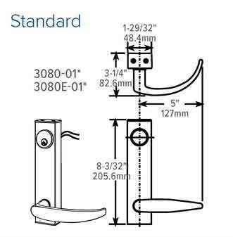 Adams Rite - 3080  - Narrow Stile - Entry Lever Trim - Satin stainless - Non-Handed - UHS Hardware