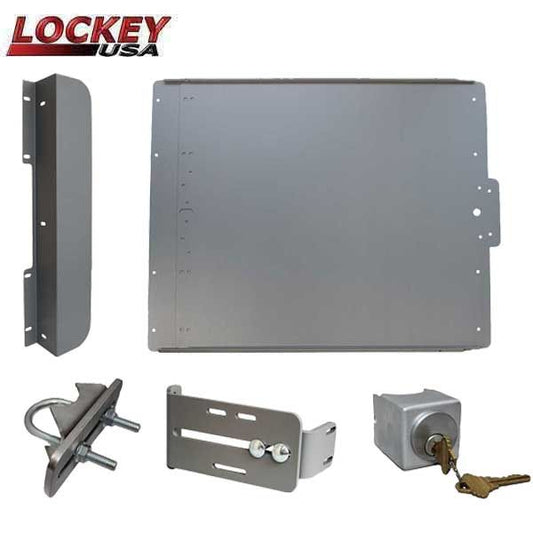 Lockey - ED50S - Edge Panic Shield Safety Kit - With Keyed Gate Box , Latch Protector and Jamb Stop - Silver - UHS Hardware