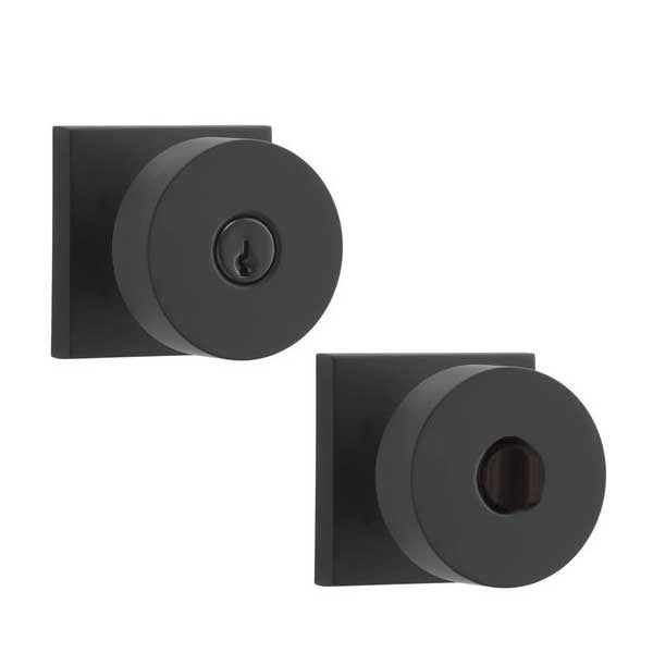 Baldwin Reserve - EN.CON.CSR - Contemporary  Knob - Square Rose - 190 - Satin Black - Entrance - Grade 2 - UHS Hardware