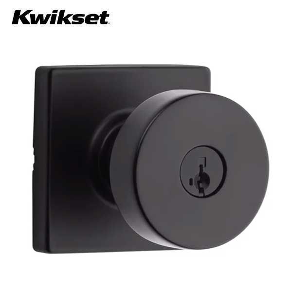 Kwikset - 740PSK - Pismo Knob  - Square Rose - Entrance - 514 - Matte Black - SmartKey Technology - Grade 3 - UHS Hardware