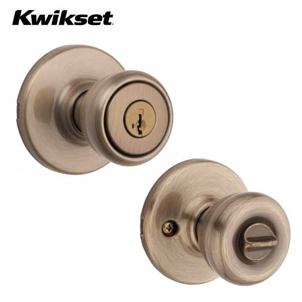 Kwikset - 400T - Tylo Knob  - Round Rose - Entrance - 5 - Antique Brass - SmartKey Technology - Grade 3 - UHS Hardware