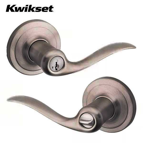 Kwikset - 740TNL - Tustin Lever - Round Rose - 15A - Antique Nickel - Entrance - SmartKey Technology - Grade 2 - UHS Hardware