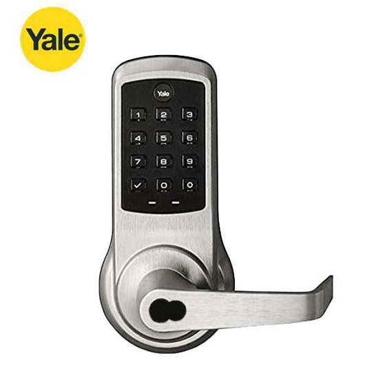 YALE - ﻿NexTouch - Commercial Electronic Keypad Lever Lock - Augusta Lever - Pushbutton w/ Key Override - 2-3/4" Backset - SFIC - Satin Chrome - Grade 1 - UHS Hardware