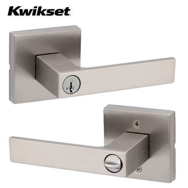 Kwikset - 740HFL - Halifax Lever Set - Square Rose - 15 - Satin Nickel - Entrance - SC1 Schlage - SmartKey Technology - Grade 2 - UHS Hardware