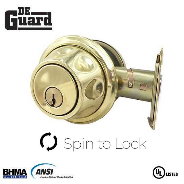 Premium Single Cylinder "Spin To Lock" Deadbolt - Polished Brass - Grade 3 - SC1 - UHS Hardware