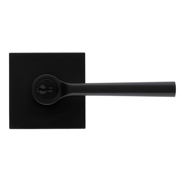 Kwikset - 156 - Lisbon Lever - Square Rose - 514 - Matte Black - Entrance - SmartKey Technology - Grade 2 - UHS Hardware