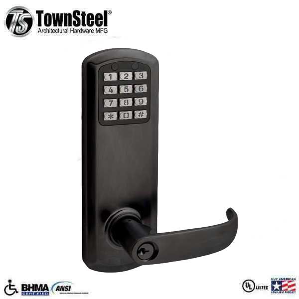 TownSteel - E-Genius 2000 - Interconnected Electronic Push Button Lock - Entry - 4" - On Center - Right Handed - Flat Black - Grade 1 - UHS Hardware