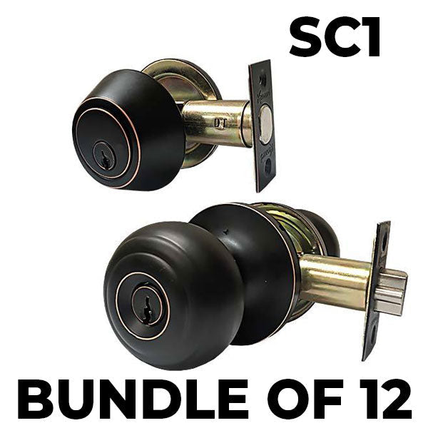 x12 Premium Combo Lockset - Knob & Deadbolt - Oil Rubbed Bronze - ORB - SC1 (BUNDLE OF 12) - UHS Hardware