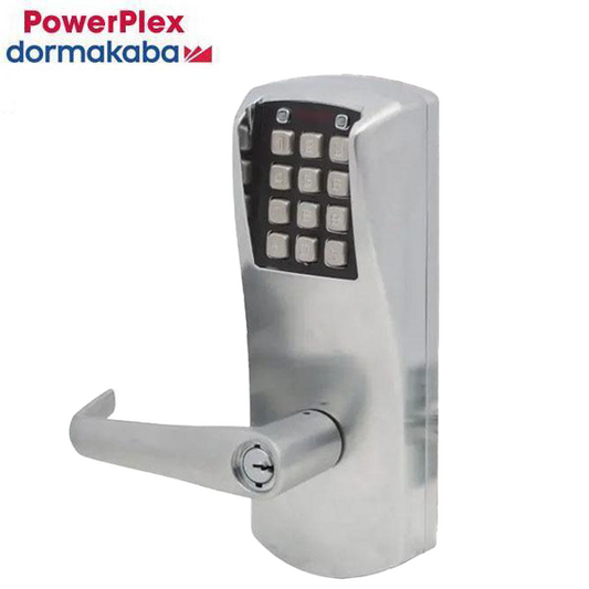 PowerPlex - P2032XS - Electronic Self-Powered Pushbutton Lever Lock - Schlage 'C' - 2⅜" Backset - Satin Chrome - Grade 1 - UHS Hardware